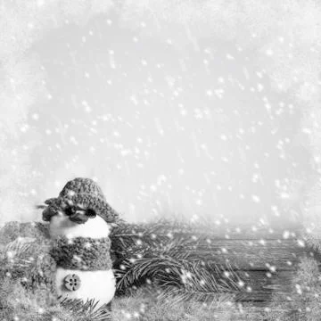 Winter background graphics winter snowman snow frost projectsspace text woode Stock Photos