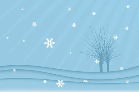 Winter background landscape with trees and snowflakes Stock Illustration