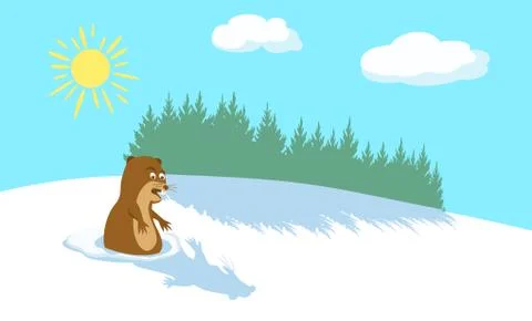 Winter background with pine forest. Sun and clouds in blue sky. Stock Illustration