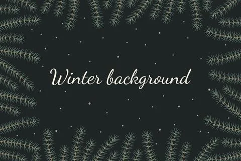 Winter background of pine twigs. Rectangular frame for Christmas and New Year Stock Illustration