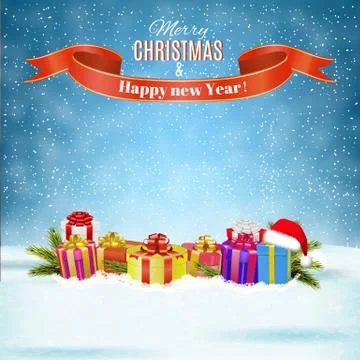 Winter background with presents. Vector. Illustrazione stock