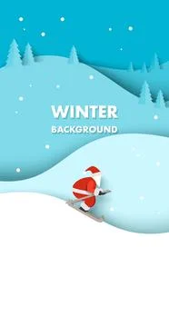 Winter background with santa clause skiing vector Stock Illustration