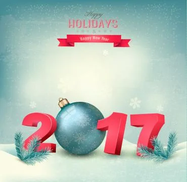 Winter background with snow and 2017. Vector. Stock Illustration
