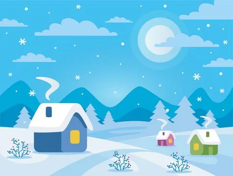Winter background. Snow is falling. Old houses in the background. Stock Illustration