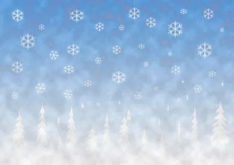 Winter background with snowflakes and trees Stock Illustration