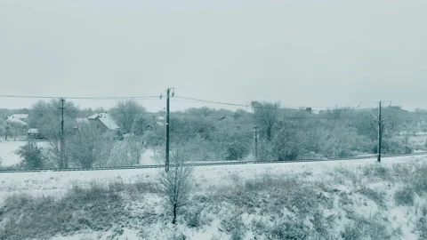 Winter background from train window Video stock 170373189