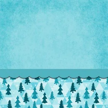 Winter background with trees on grunge blue with a ribbon Stock Illustration
