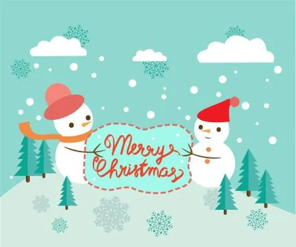Winter background with two cute snowmen Stock Illustration