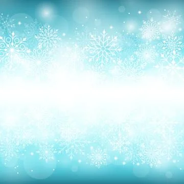Winter Background with Various Cold Blue Snowflakes Stock Illustration