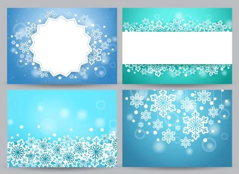 Winter backgrounds and banners vector set with snow flakes Stock Illustration