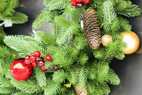 Winter background.spruce and decorations Stock Photos