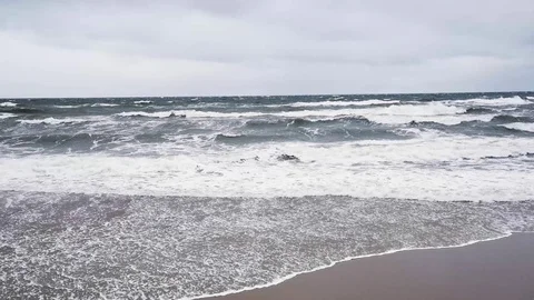 Winter Baltic Sea Coast, Sandy Beach during Storm Stock Footage 121841298