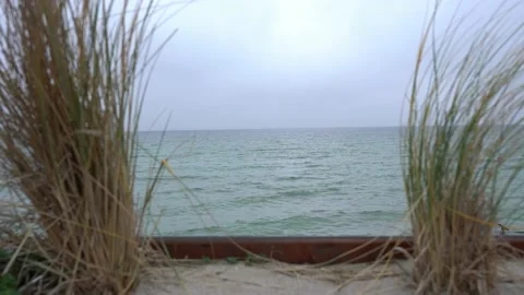 Winter Baltic sea view. Coast of cold sea with cloudy sky Stock Footage 163970436