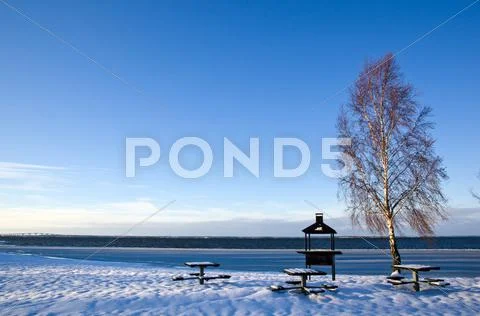 Winter at barbeque place Stock Photos