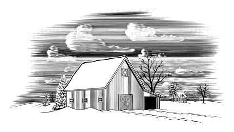 Winter Barn Scene Stock Illustration