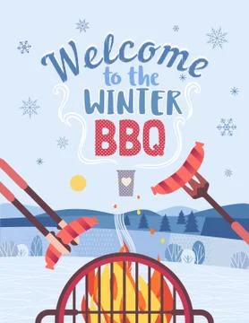 Winter BBQ welcome invitation vector poster Stock Illustration
