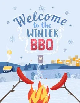 Winter BBQ welcome invitation vector poster Stock Illustration