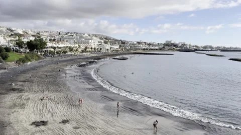 Winter Beach and Ocean View from Lookout in Playa de Fanabe Tenerife Stock Footage 328118157