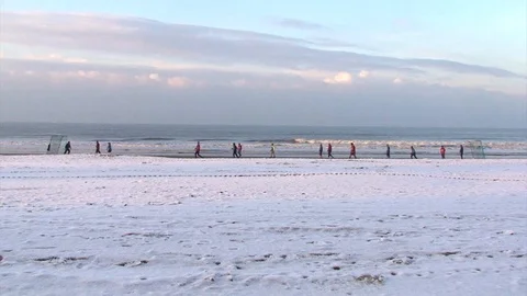 Winter Beach Footbal Stock Footage 98680162