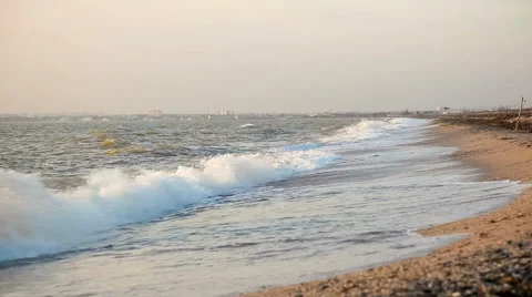 Winter beach at sunset Stock Footage 50912548