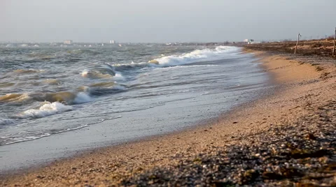 Winter beach at sunset Stock Footage 50914643