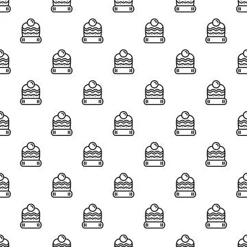 Winter beanie hat outline vector seamless pattern Illustrazione stock