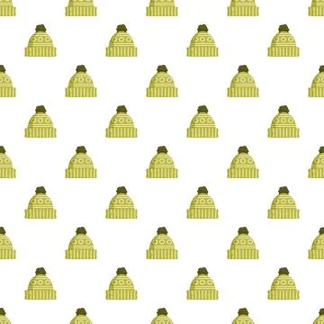 Winter beanie hat seamless pattern with pompom Stock Illustration