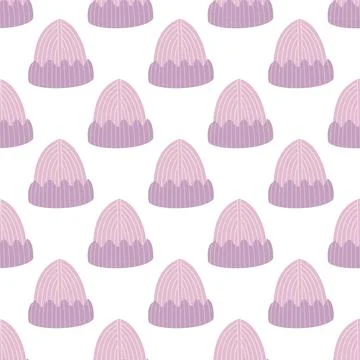 Winter beanie hat seamless pattern vector background with cute purple knitted Stockillustratie