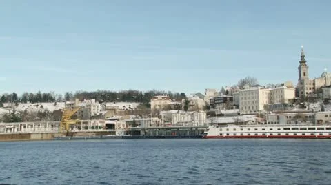Winter in Belgrade, river Stock Footage 15063466