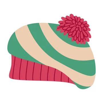 Winter beret with pompom Hand drawn flat style isolated Stock Illustration