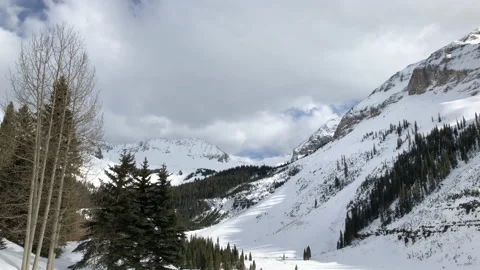 Winter Big Mountain Clouds Sun Snow Pine Tree Stock Footage 156941854