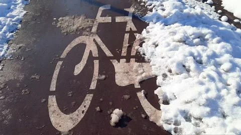 Winter bike. Bicycle path covered with snow. Stock Footage 258852008