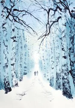 Winter birch park Stock Illustration