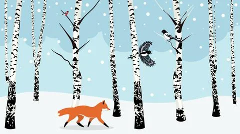 Winter birch trees and animals Stock-Illustration