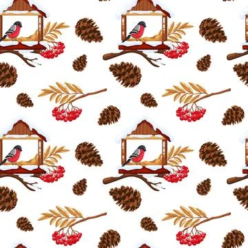 Winter Bird Feeder Seamless Pattern Stock-Illustration