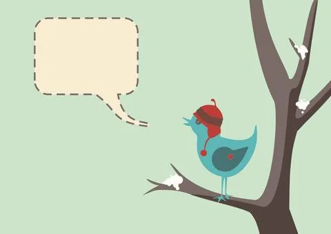 Winter Bird Winter style vector of a cute bird wearing a hat, sitting in t... Stock Photos