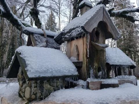 Winter Birdhouse Fotos Stock
