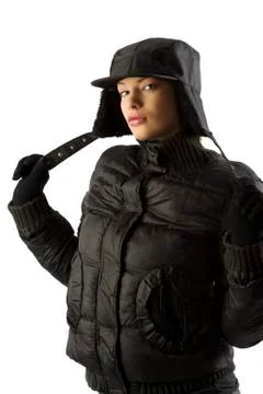 Winter black parka Foto stock