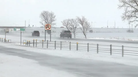 Winter Blowing Snow on Highway Stock Footage 35844088