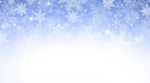 Winter blue and white gradient bokeh background with snowflakes and sparkles Illustrazione stock