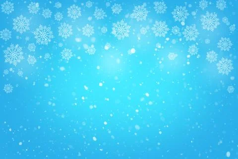 Winter blue background with falling snowflakes and soft glow for festive holiday Stock Illustration