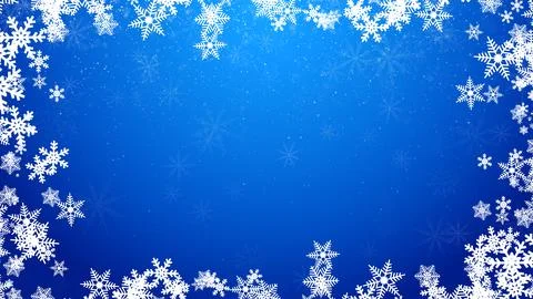Winter Blue Background with Snowflake Frame and Falling Snow Illustration