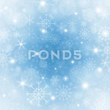 Blue White Christmas, Winter Background with Snow Flakes Stock