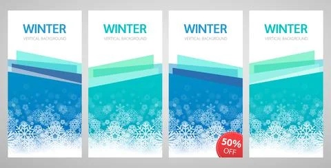 Winter Blue Discount Banners Set with Snowflakes Stock Illustration