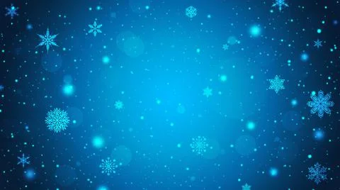 Winter blue gradient bokeh background with snowflakes and snowfall Stock Illustration