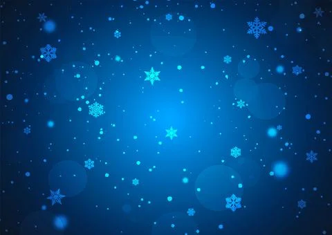 Winter blue gradient bokeh background with snowflakes and snowfall Stock Illustration