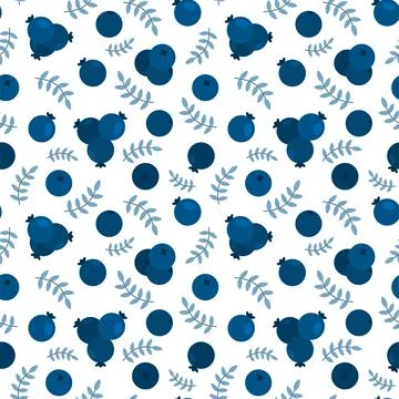 Winter blue pattern blueberry branch berry flat Stock Illustration