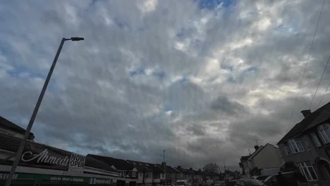Winter Blue Sky and Clouds over British Town and Cities Stock Footage 324757628