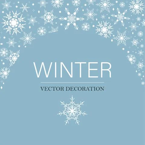 Winter blue sky with falling snow. Snowflake background frame for Merry Chris Stock Illustration