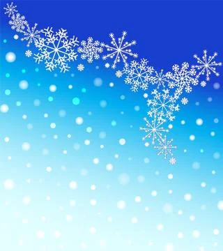 Winter blurred gradient mesh background with white snowflakes with shadow Stock Illustration